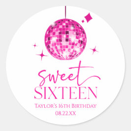 Sweet sixteenピンクディスコボール16thバースデーパーティー ラウンドシール