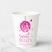 Sweet sixteenピンクディスコボール16thバースデーパーティー 紙コップ (正面)