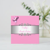 Sweet sixteenピンクバルーンシルバーバースデーパーティー 招待状 (スタンド正面)