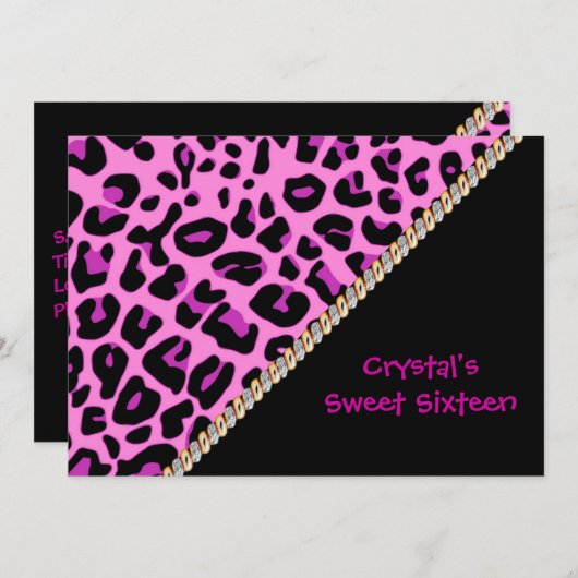 Sweet sixteenピンクヒョウ招待状 招待状 (正面/裏面)