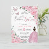 Sweet sixteenピンクフローラプリンセスシルバー誕生日 招待状 (スタンド正面)