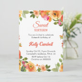 Sweet sixteenピンクフローラ誕生日招待状 招待状 (スタンド正面)