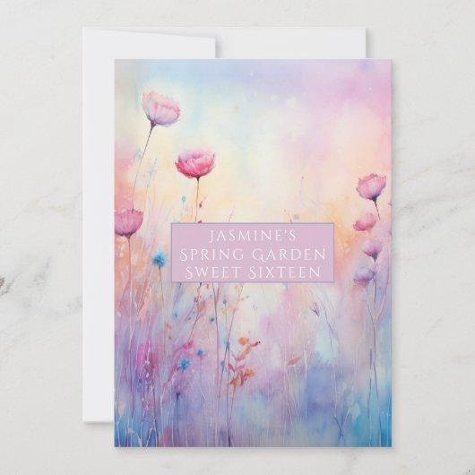 Sweet sixteenピンクブルー春の花 招待状 (正面)