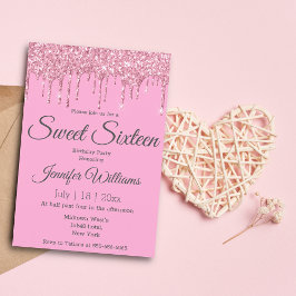 sweet sixteenピンクラグジュアリードリッピンググリッター 招待状
