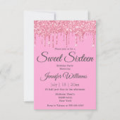 sweet sixteenピンクラグジュアリードリッピンググリッター 招待状 (正面)