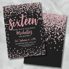 Sweet sixteenピンクローズ金ゴールドグリッター16誕生日 招待状