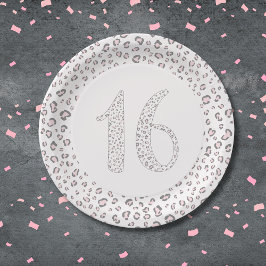 Sweet sixteenピンク灰色ヒョウ柄 ペーパープレート