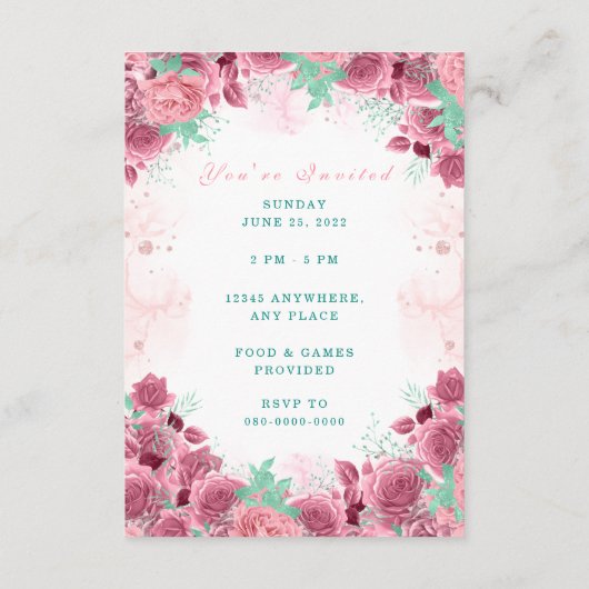 Sweet sixteenピンク赤面誕生日招待状カード エンクロージャーカード (裏面)