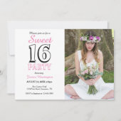 Sweet sixteenピンク16誕生日フォト招待状 招待状 (正面)