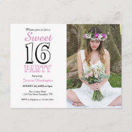 Sweet sixteenピンク16th誕生日フォト招待状 ポストカード