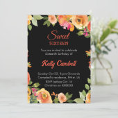 Sweet sixteenピンク/ブラックフローラ招待状 招待状 (スタンド正面)