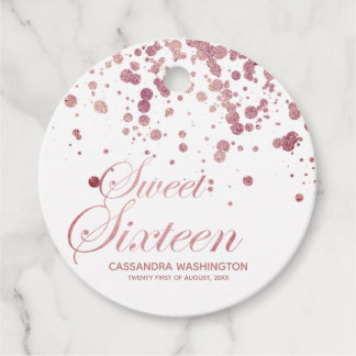 Sweet sixteenフェイクピンクフォイルとグリッター フェイバータグ