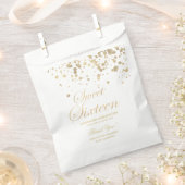 Sweet sixteenフェイク金ゴールド箔およびグリッター フェイバーバッグ (クリップ留めされた状態)