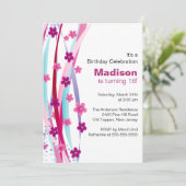 sweet sixteenフォーラルリボン誕生日招待状 招待状 (スタンド正面)