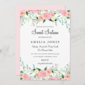 Sweet sixteenフラワーウォーターカラーピンクピーチ招待状 招待状 (正面/裏面)