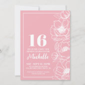 Sweet sixteenフローラピンク16誕生日 招待状 (正面)