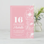Sweet sixteenフローラピンク16誕生日 招待状 (スタンド正面)