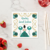 Sweet sixteenブラウンヘアプリンセスインティール(緑がかった色) スタンダードカクテルナプキン (インサイチュ)