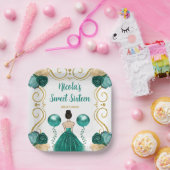 Sweet sixteenブラウンヘアプリンセスインティール（緑がかった色） ペーパープレート (パーティー)