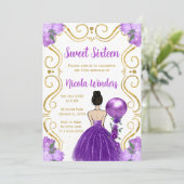 Sweet sixteenブラウンヘアプリンセスイン紫 招待状 (スタンド正面)