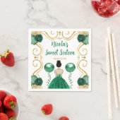 Sweet sixteenブラウンヘアプリンセスイン緑 スタンダードカクテルナプキン (インサイチュ)