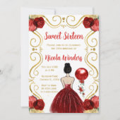 Sweet sixteenブラウンヘアプリンセスイン赤 招待状 (正面)