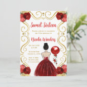 Sweet sixteenブラウンヘアプリンセスイン赤 招待状 (スタンド正面)