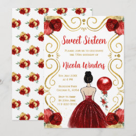 Sweet sixteenブラウンヘアプリンセスイン赤 招待状