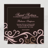 Sweet sixteenブラウン&クリームスワール誕生日招待状 招待状 (正面/裏面)