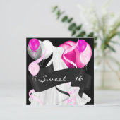 Sweet sixteenブラックピンクホワイトドレスバルーン 招待状 (スタンド正面)