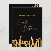 Sweet sixteenブラック金ゴールドシティのスカイラインへの招待 ポストカード (正面/裏面)