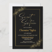 Sweet sixteenブラック金ゴールド誕生日パーティー 招待状 (正面)