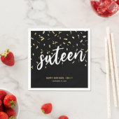 Sweet sixteenブラック金ゴールド16th誕生日パーティー スタンダードカクテルナプキン (インサイチュ)