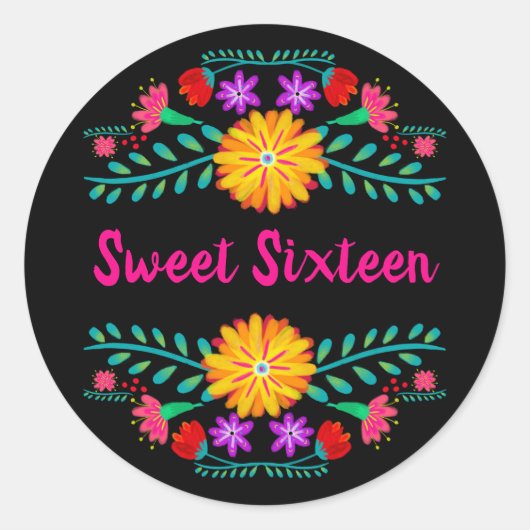 Sweet sixteenブラック&ピンクメキシコフェスタフローラ ラウンドシール (正面)