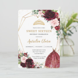 Sweet sixteenブルゴーニュピンクフローラ16誕生日 招待状