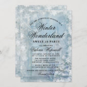 Sweet sixteenブルーウィンターワンダーランドスノーフレーク 招待状 (正面/裏面)