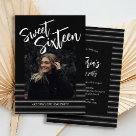 Sweet sixteenブルーネオングリッターバースデーパーティー 招待状