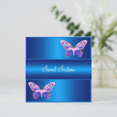 Sweet sixteenブルーパープルピンクバタフライパーティー 招待状 (スタンド正面)