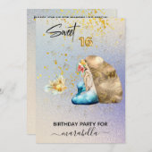 *~*SWEET SIXTEENブルーマーメイドグラデーション16誕生日 招待状 (正面/裏面)