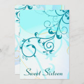 Sweet sixteenブルー渦巻き旋回16パーティの招待状 招待状 (正面/裏面)