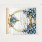 Sweet sixteenブルー金ゴールドウォーターカラードレス背景 タペストリー (正面(横))