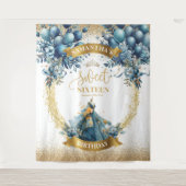 Sweet sixteenブルー金ゴールドウォーターカラードレス背景 タペストリー (正面)