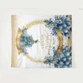 Sweet sixteenブルー金ゴールド水彩スパークルバナー タペストリー (正面(横))