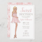 sweet sixteenブロンドガール誕生日  招待状 (正面/裏面)