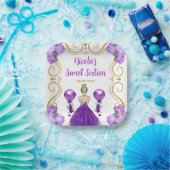 Sweet sixteenブロンドプリンセスインパープル ペーパープレート (パーティー)