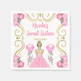 Sweet sixteenブロンドプリンセスインピンク スタンダードカクテルナプキン
