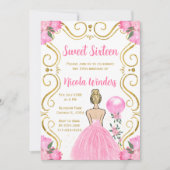 Sweet sixteenブロンドプリンセスインピンク 招待状 (正面)