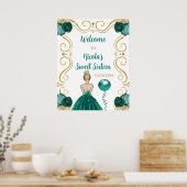 Sweet sixteenブロンドプリンセスティール(緑がかった色)ブルーウェルカム ポスター (キッチン)