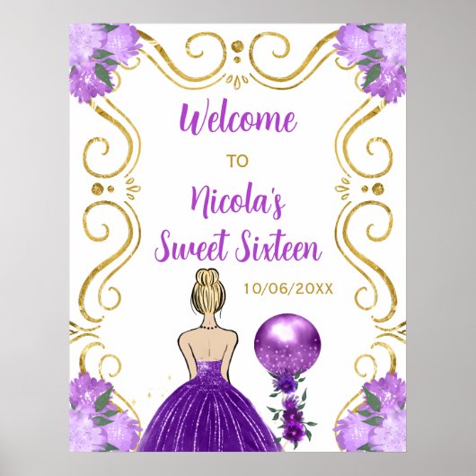Sweet sixteenブロンドプリンセスパープルウェルカム ポスター (正面)