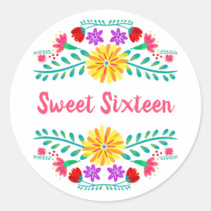 Sweet sixteenホワイトとピンクのメキシコ料理フローラ ラウンドシール